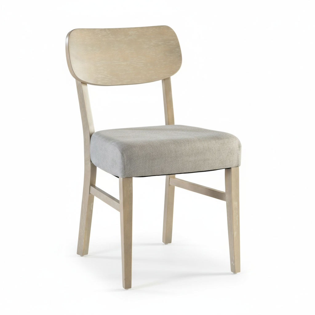 Halden Dining Side Chair – Gray Upholstery with Contoured Wood Back
