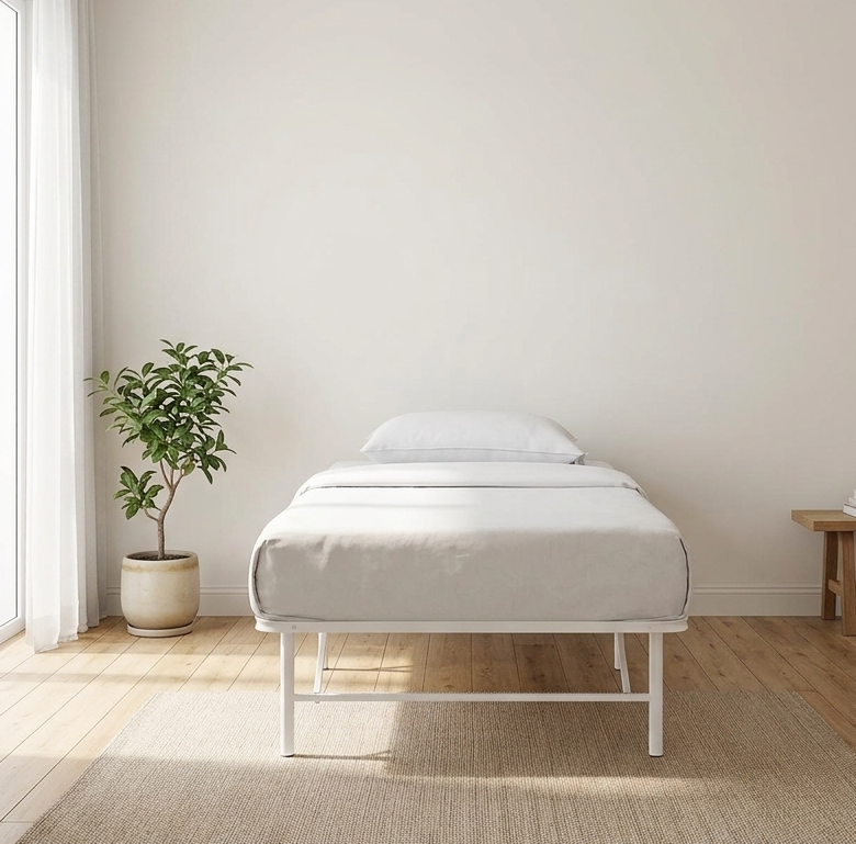 Maja Stainless Steel Twin Platform Bed Frame - White Denmark Home