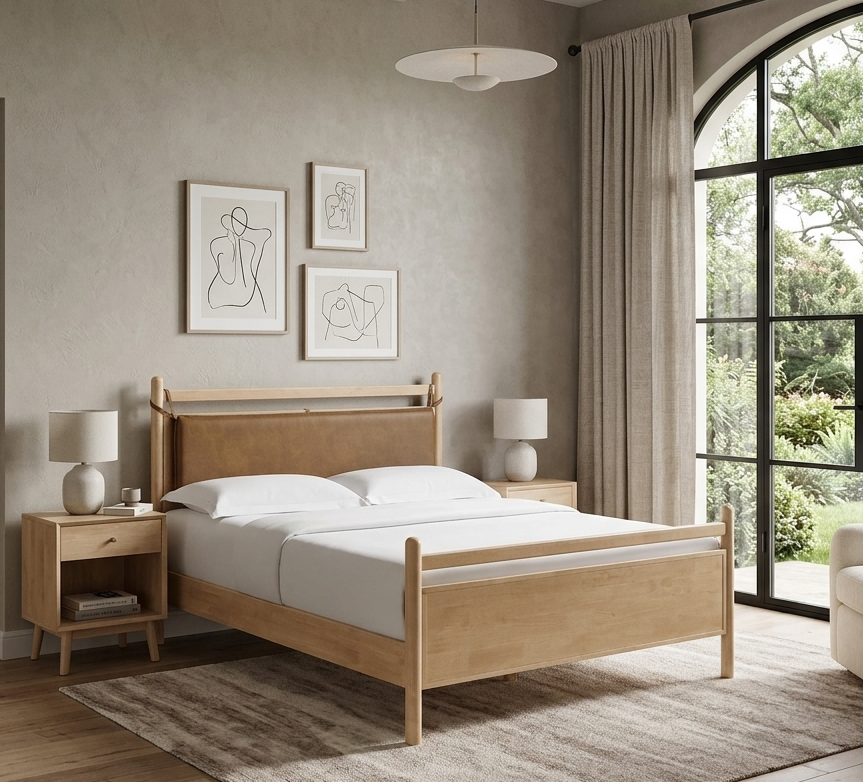 Skeppar Solid Wood Queen Platform Bed - Light Oak Canyon Denmark Home