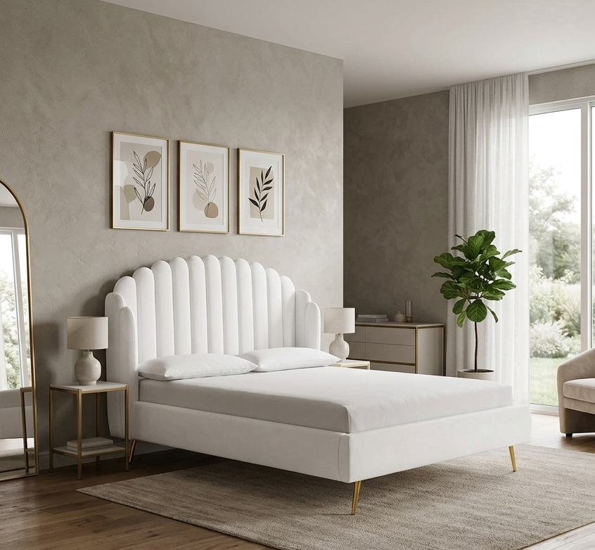 Aveline Queen Wingback Platform Bed - White Denmark Home