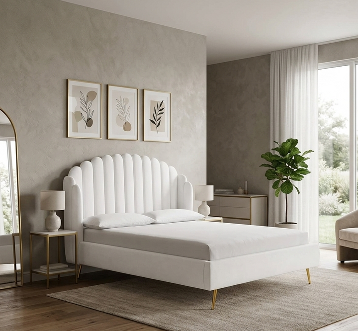 Aveline Queen Wingback Platform Bed - White Denmark Home