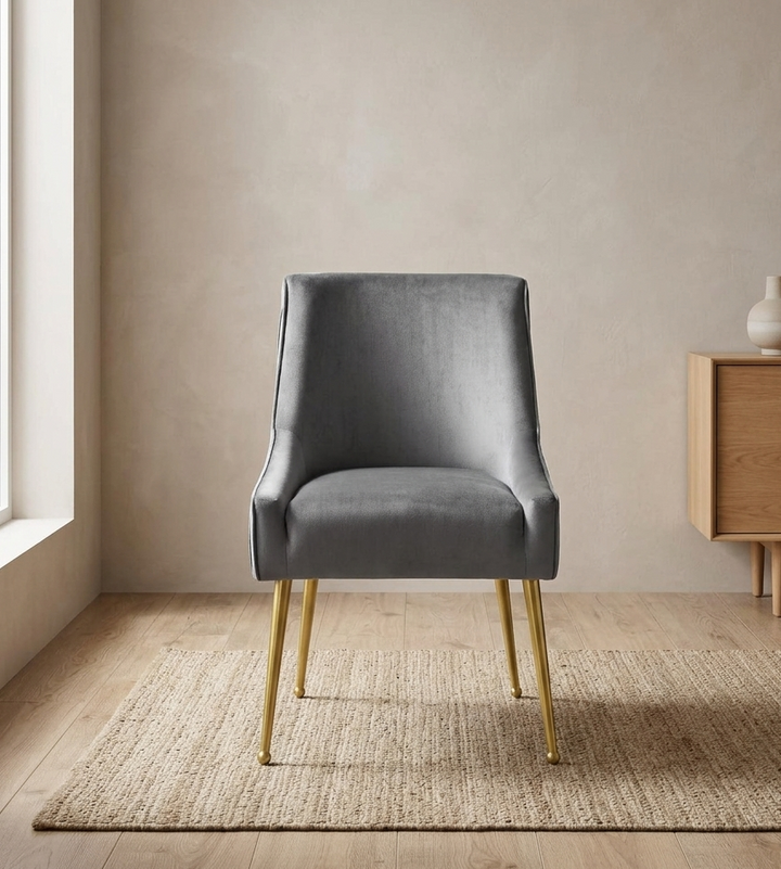 Swoop Pleated Velvet Dining Chair - Gray Denmark Home