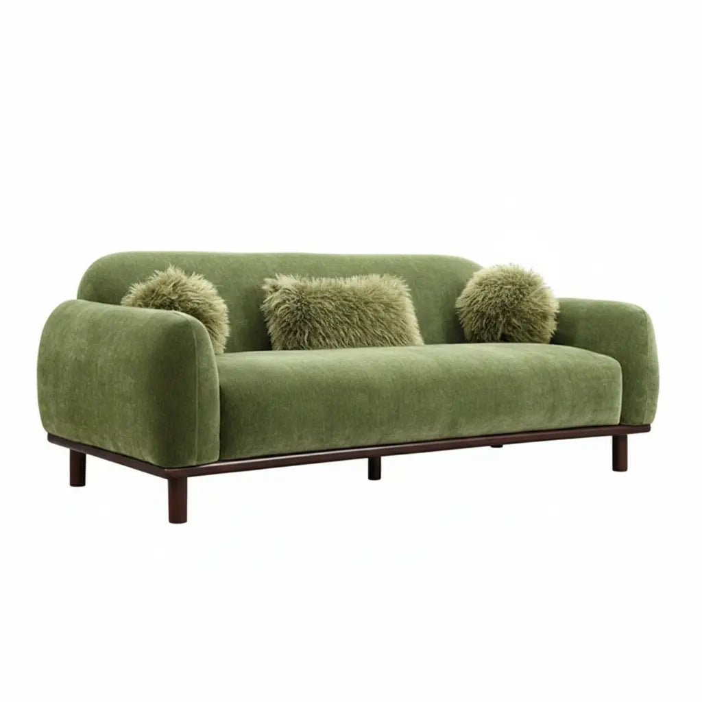 Nysa Sofa – Olive Green Chenille with Faux Fur Accents Denmark Home