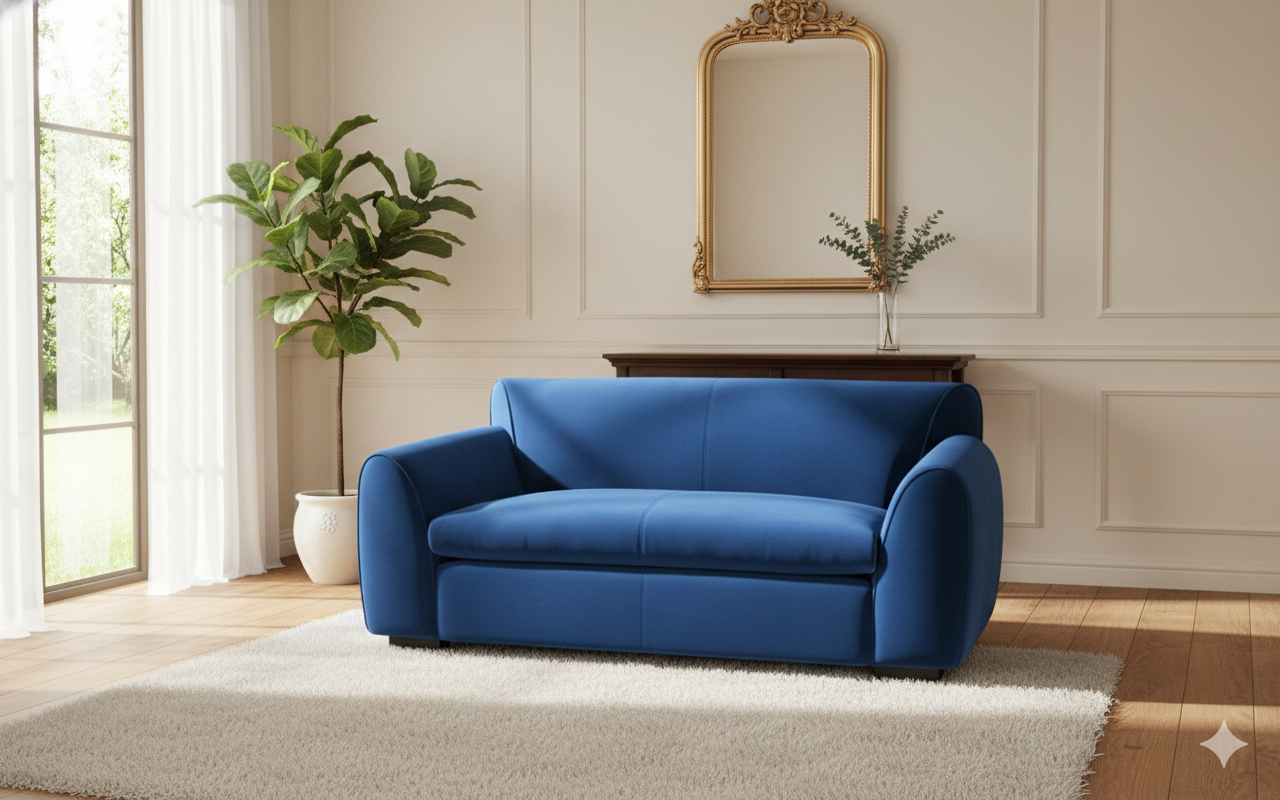 Ayla Loveseat-Royal Blue Velvet Bench Seating