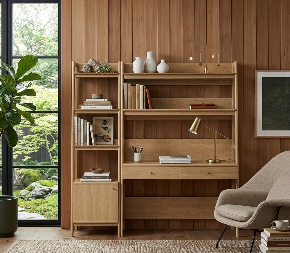 Teak Office Desk and Bookcase Set - Oak Denmark Home