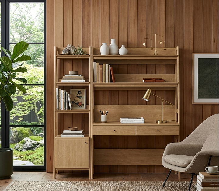 Teak Office Desk and Bookcase Set - Oak Denmark Home