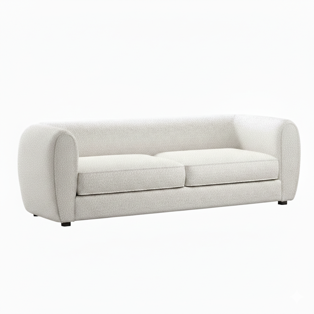 Slate Sofa – Off-White Bouclé Kidney Silhouette
