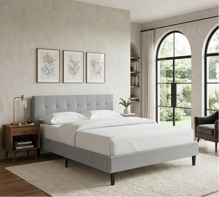 Elsbrook Upholstered Platform Bed - Light Gray Denmark Home