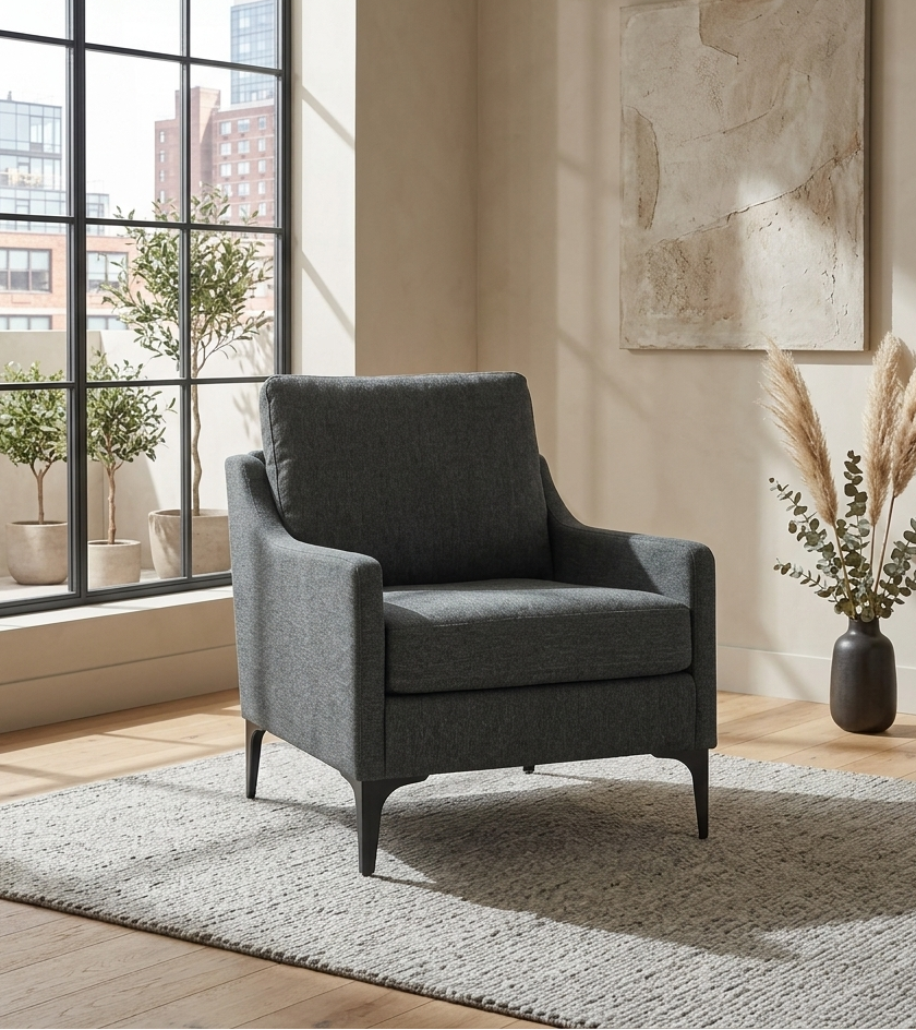 Rhodes Upholstered Fabric Accent Armchair – Charcoal Denmark Home