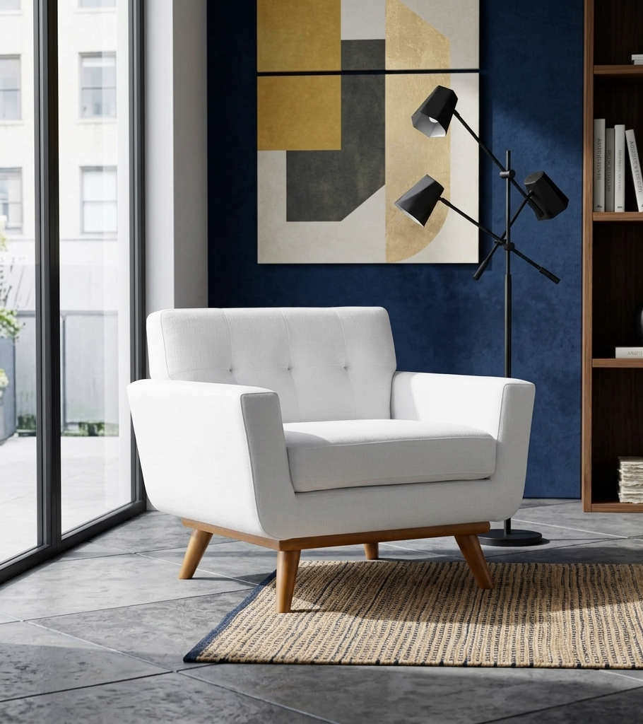 Koti Tufted Mid-Century Armchair – White Denmark Home
