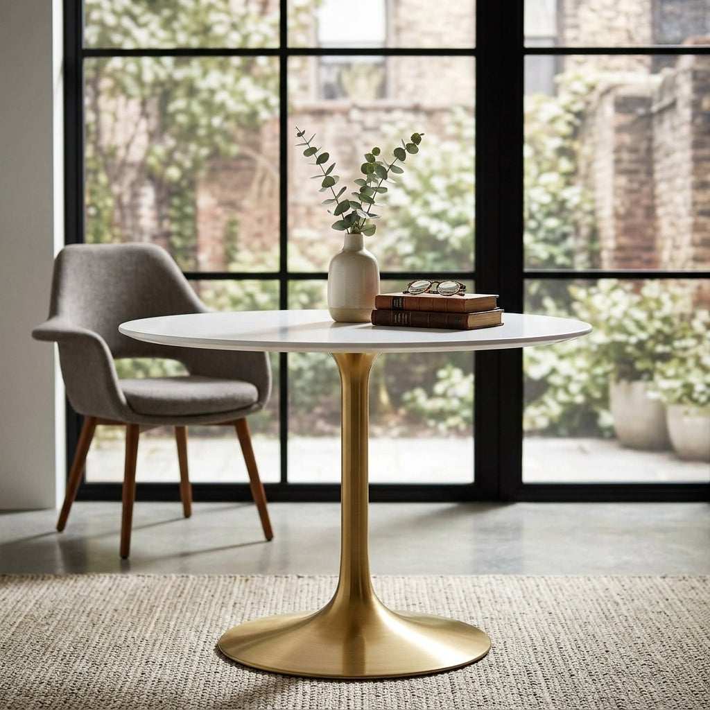 Novara Round Dining Table 40" - Gold White Denmark Home