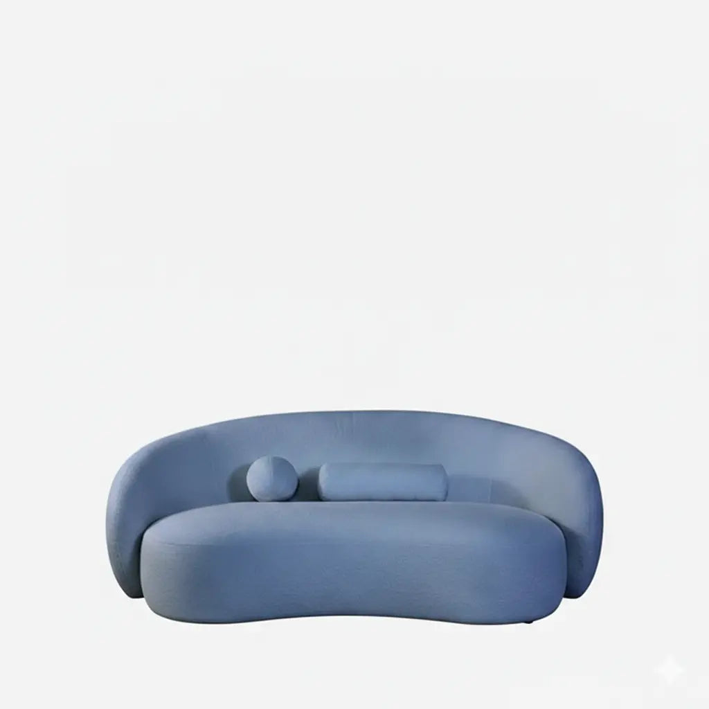 Plane Sofa – Denim Blue Curved Silhouette with Floating Wood Base Denmark Home