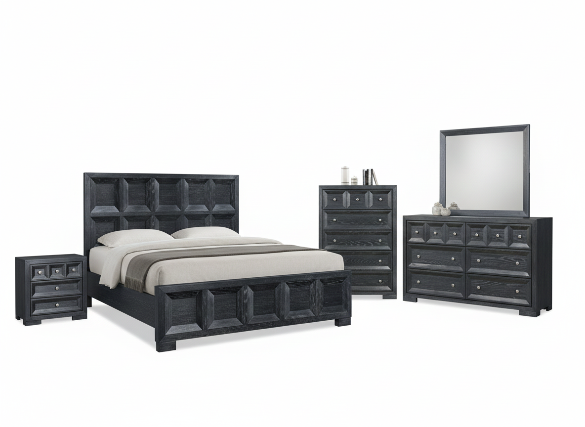 Axis 5-Piece Queen Bedroom Set – Weathered Black (Modern Classic)