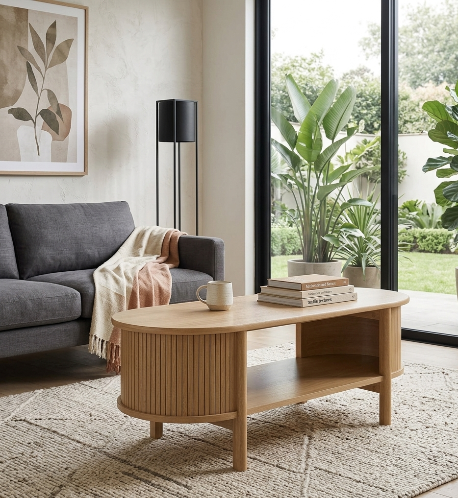 Halvor Oval Fluted Coffee Table - Oak