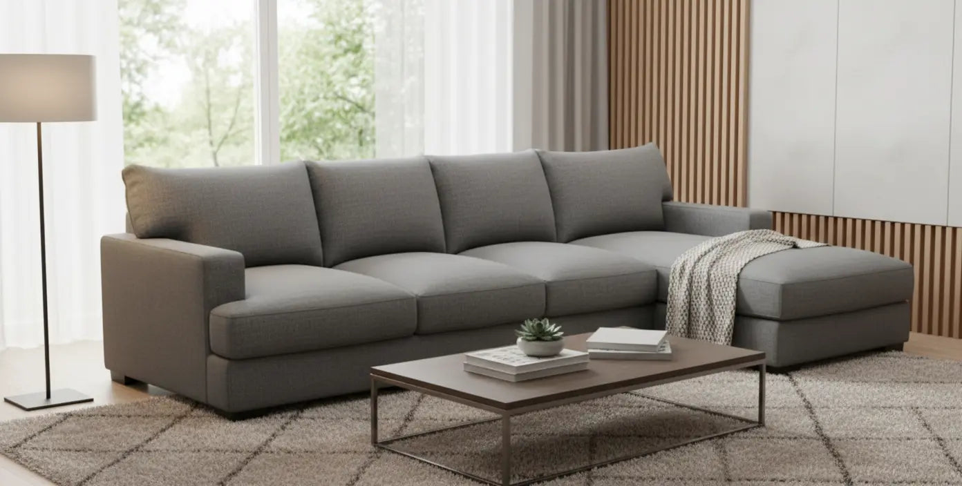 Enzo Large L-Sectional – Right Chaise, Contemporary Gray Chenille Denmark Home
