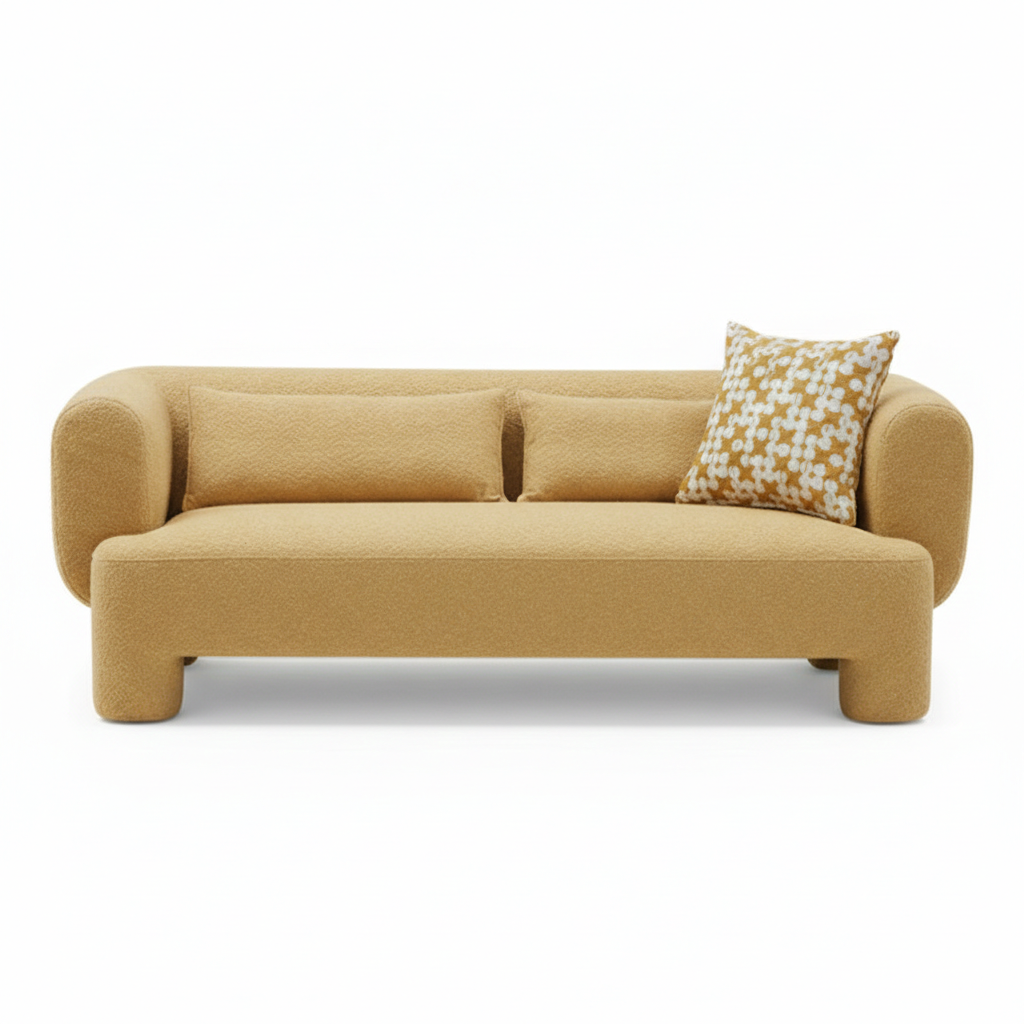 Karsen Sofa – Yellow Fabric with Curved Back & Oversized Round Arms