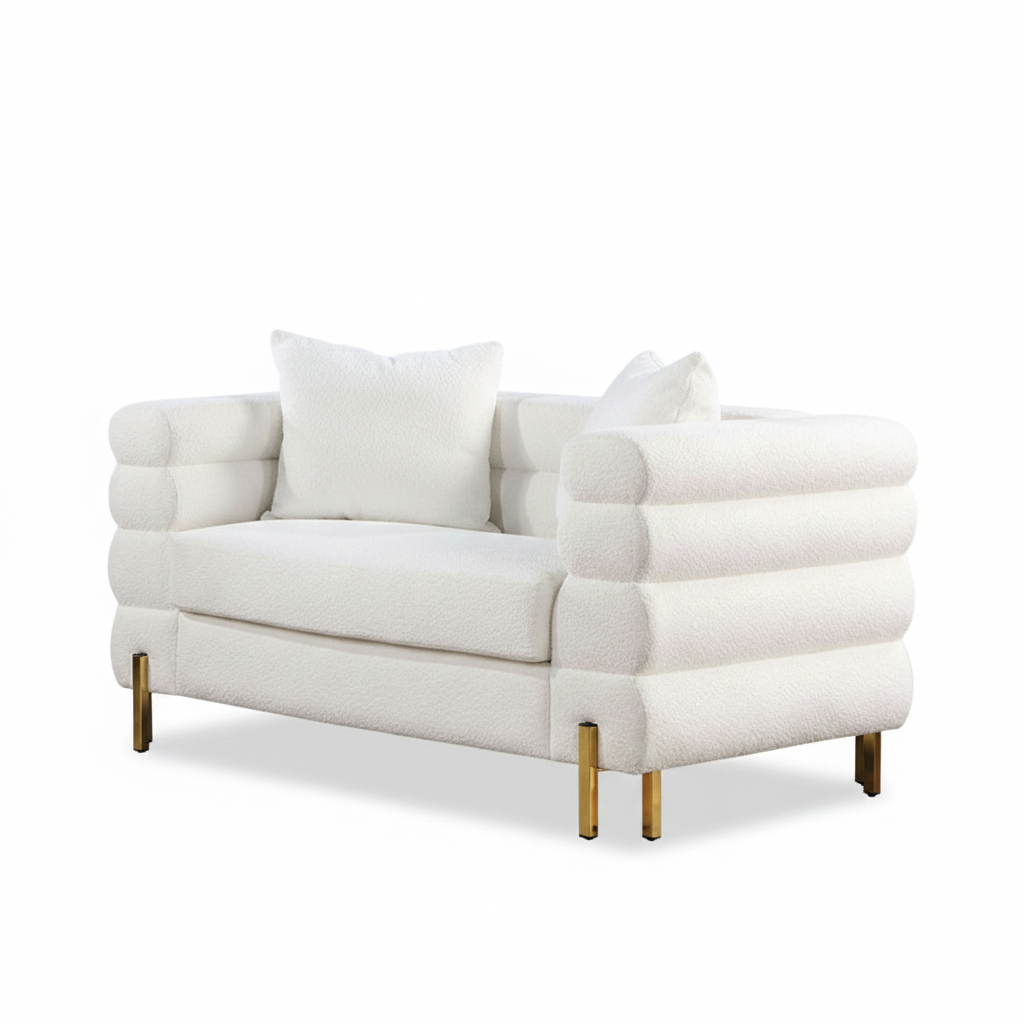 Axton Loveseat – White Boucle with Gold Legs