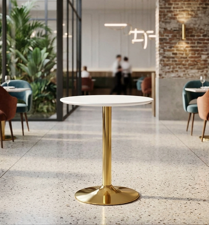 Crest Round Dining Table – White Top with Gold Pedestal Base 28" Denmark Home