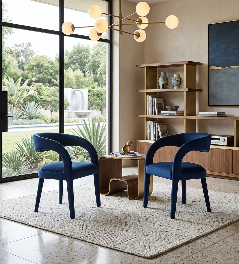 Flat Performance Velvet Dining Chairs - Midnight Blue Denmark Home
