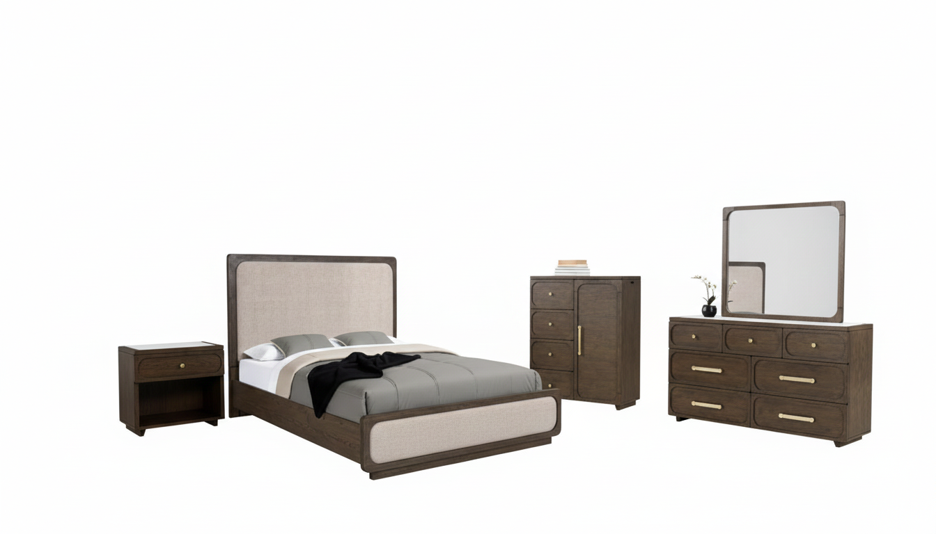 Alessandre 5-Piece Queen Bedroom Set with 2 Nightstands – Dark Walnut