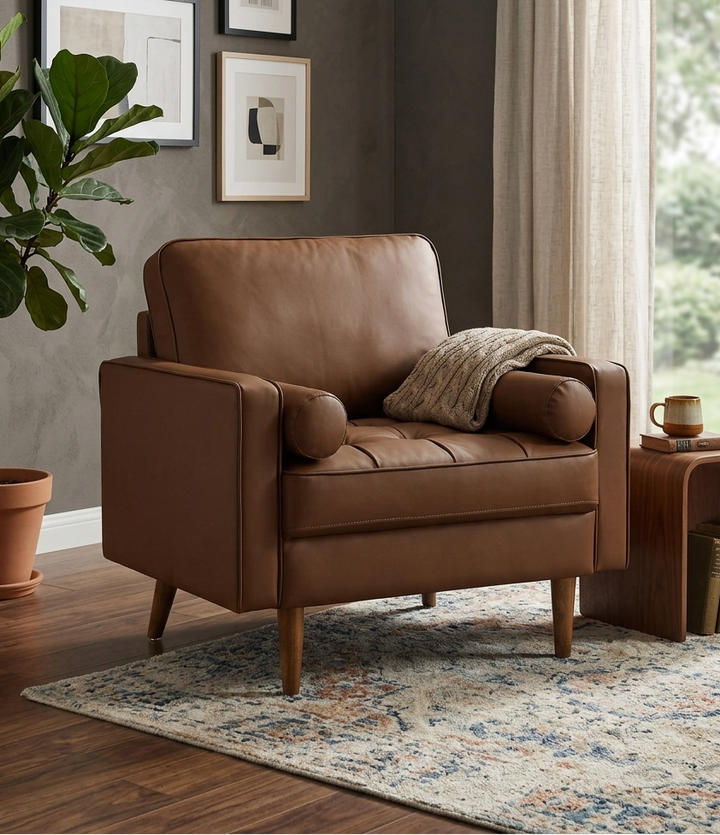 Eldvar Tufted Vegan Leather Accent Armchair – Brown Denmark Home