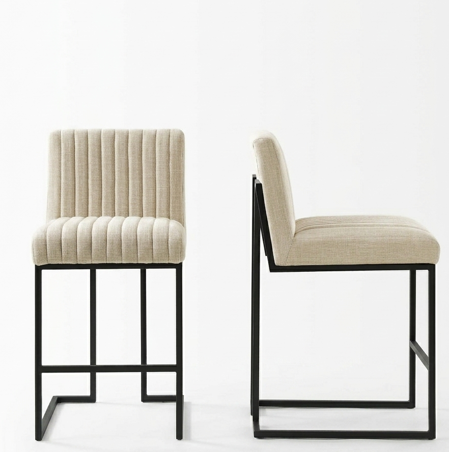 Hush Tufted Fabric Counter Stools Set of 2 - Beige Denmark Home