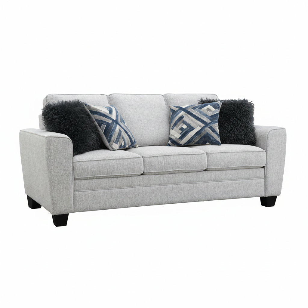 Montreux Sofa – Light Gray Chenille with Warm Walnut Wood Trim