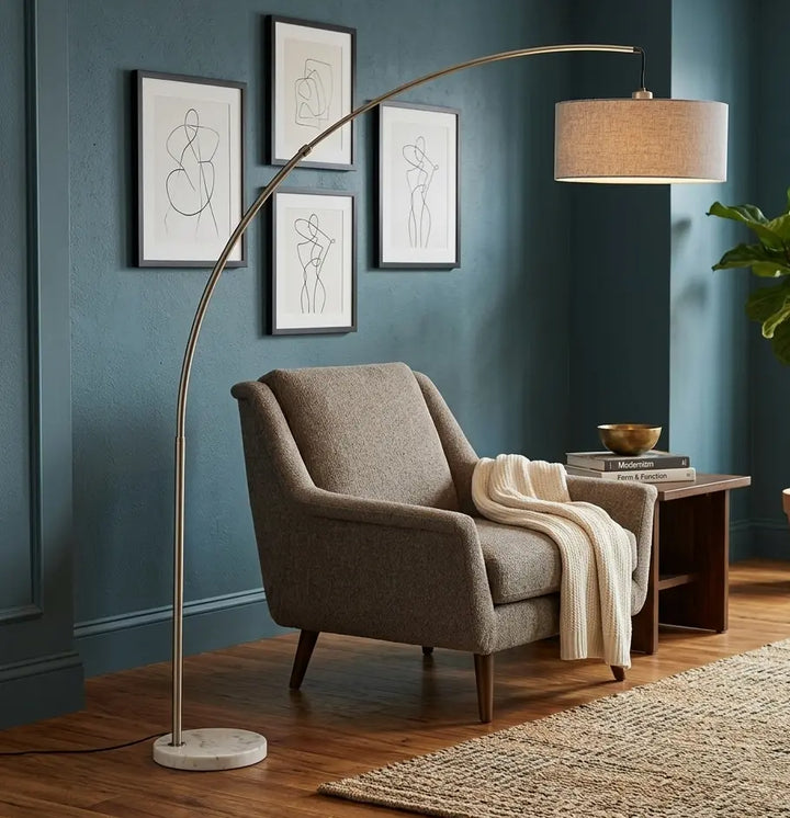 Marcell Arch Floor Lamp – Brushed Steel with Marble Base Denmark Home
