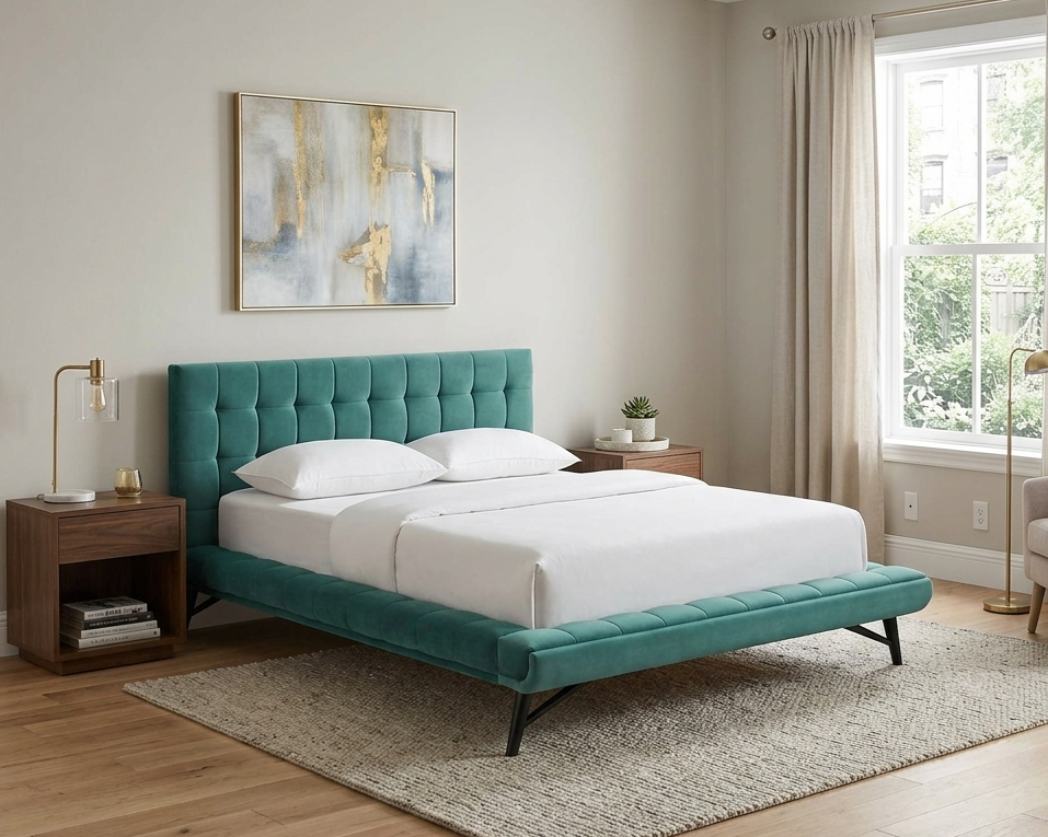 Lysandra Performance Velvet Queen Platform Bed - Teal Denmark Home