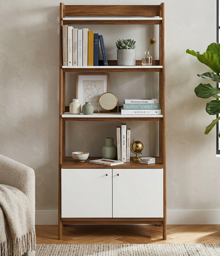 Teak Tiered Bookshelf - Walnut White Denmark Home