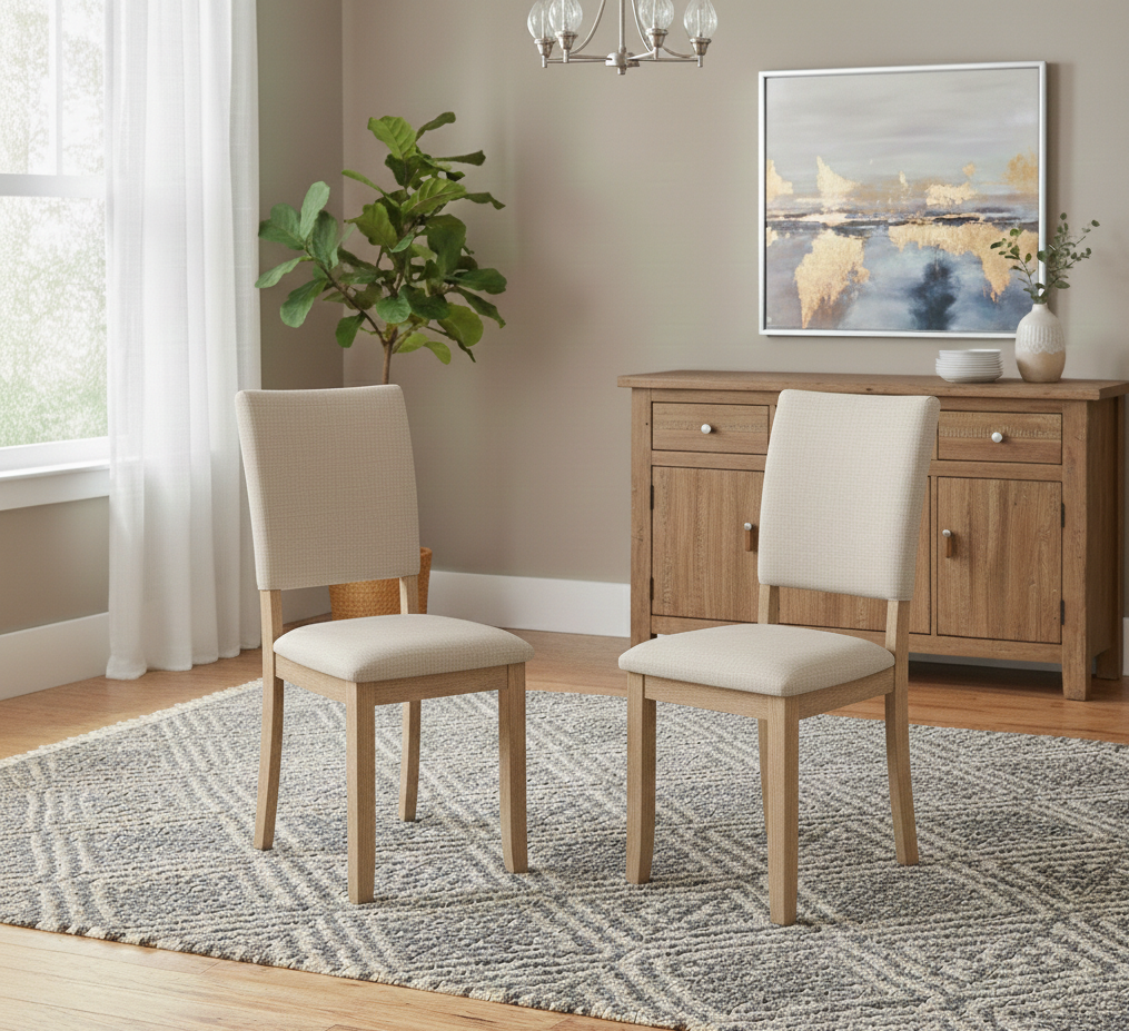 Norvik  Upholstered Dining Side Chair – Natural Wood