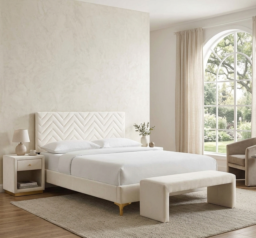 Zerina Tufted Performance Velvet Twin Platform Bed - White Denmark Home