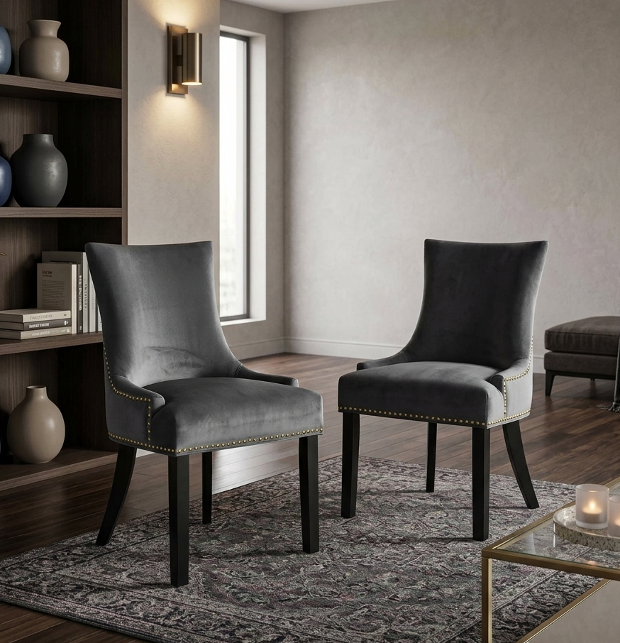 Drape Velvet Dining Chair Set -Gray Denmark Home