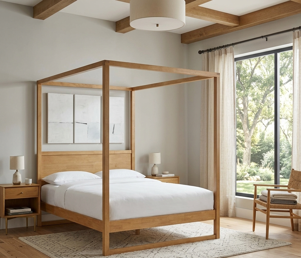 Skova Queen Canopy Bed – Oak Denmark Home
