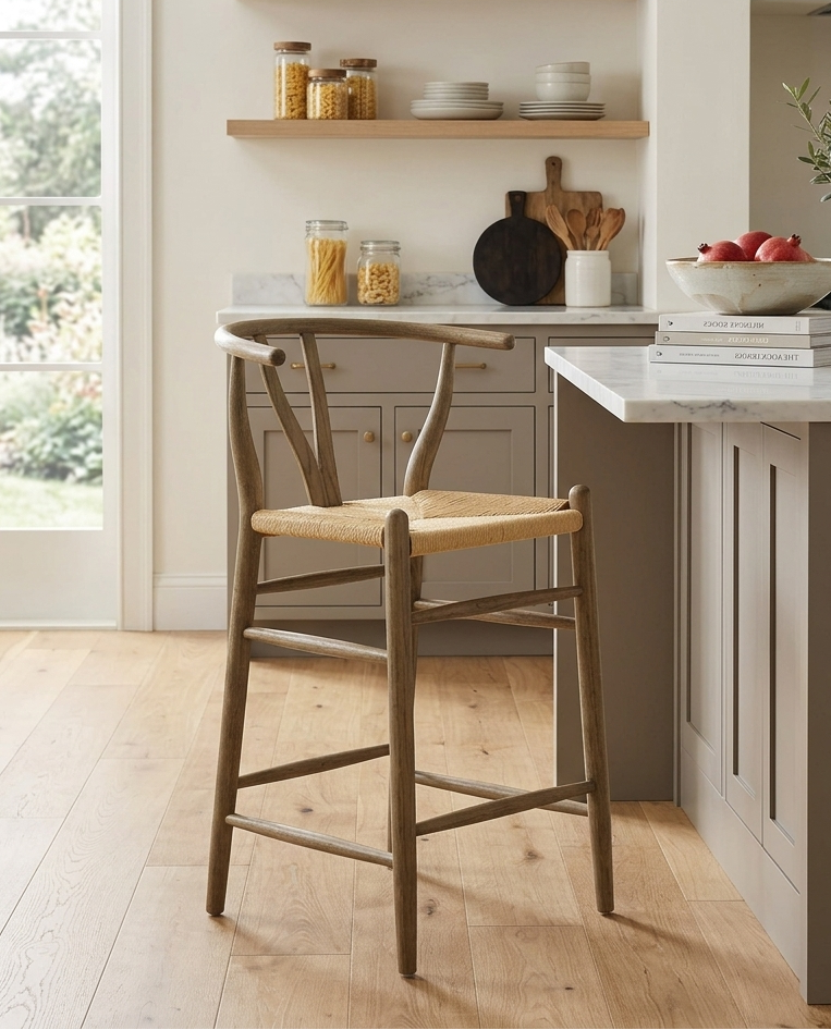 Kalvind Elm Wood Counter Stool - Weathered Gray Teak Denmark Home