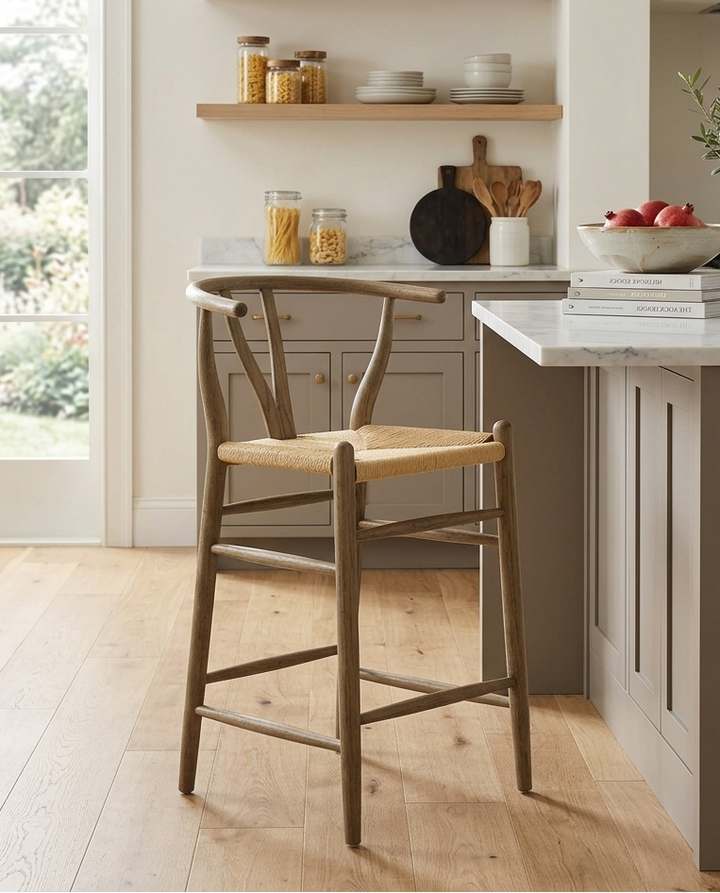 Kalvind Elm Wood Counter Stool - Weathered Gray Teak Denmark Home
