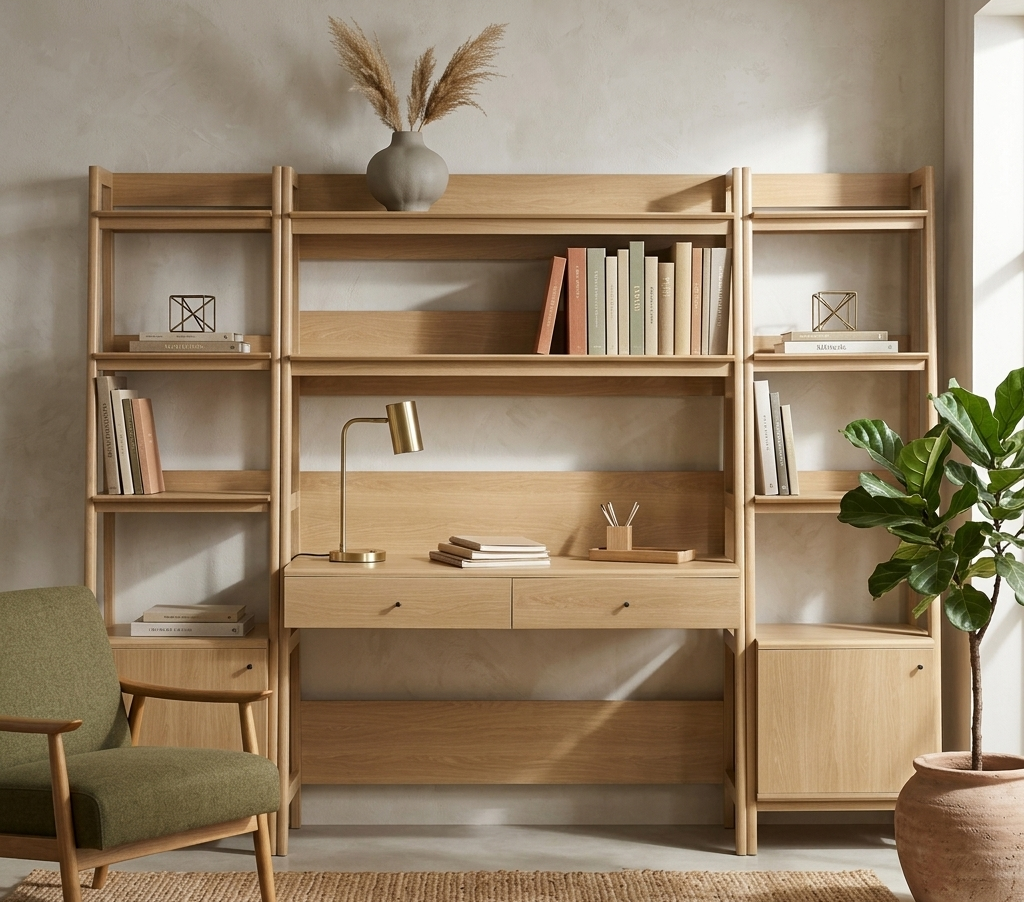 Teak Office Desk and Bookcase Set  - Oak Denmark Home