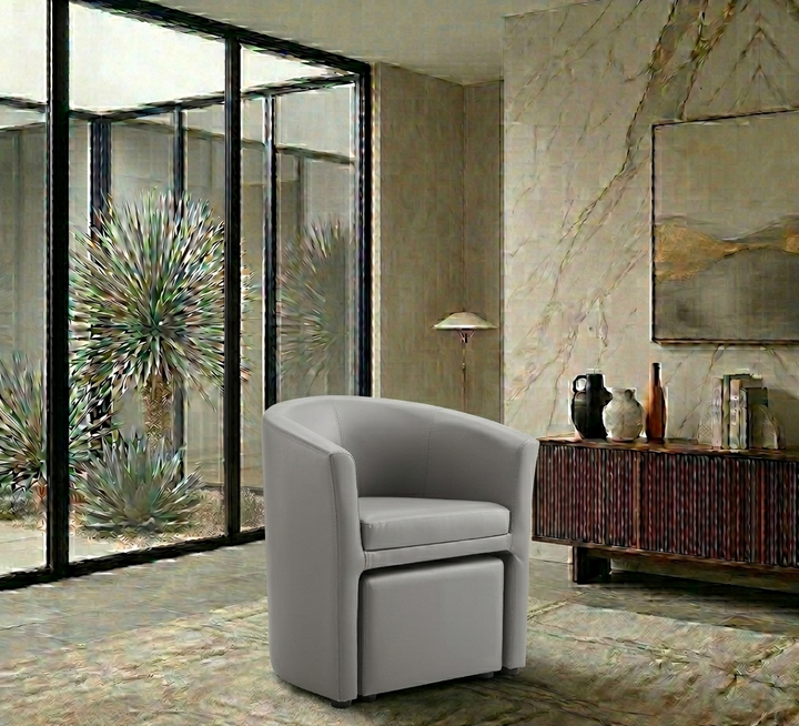 Melano Faux Leather Armchair with Storage Ottoman- Gray Denmark Home