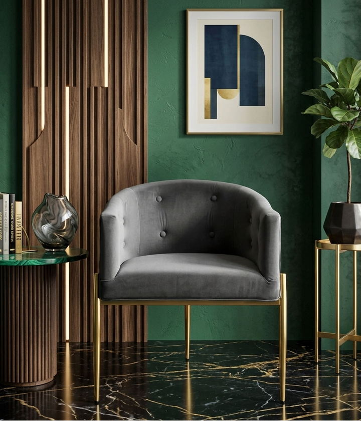 Sprig Velvet Tufted Accent Chair – Grey Denmark Home