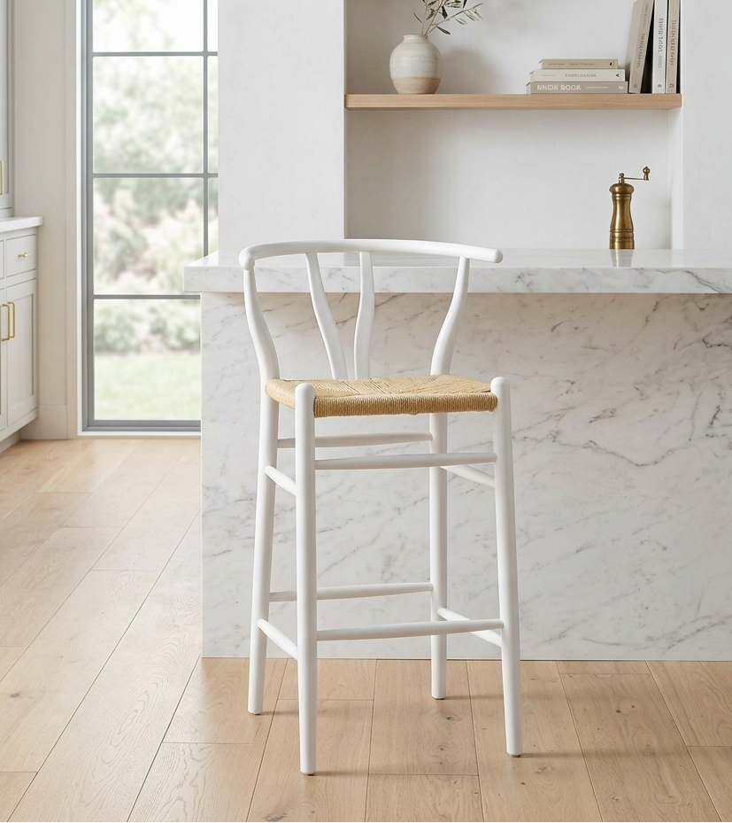 Kalvind Elm Wood Bar Stool - White Denmark Home