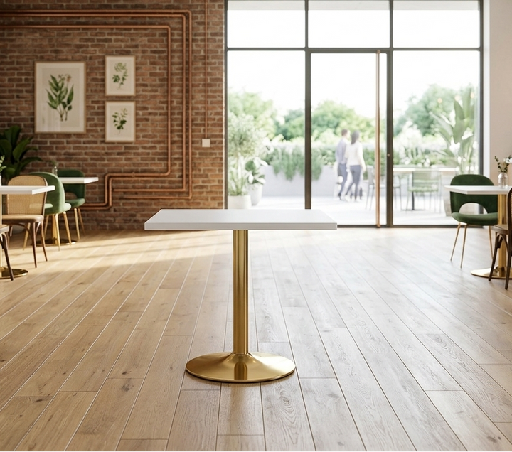 Crest Square Dining Table – White Top with Gold Pedestal Base 24" Denmark Home