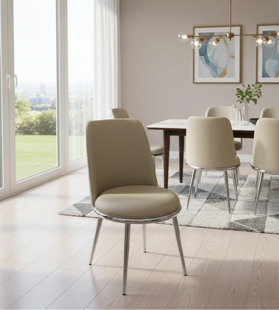 Verna Dining Side Chair – Silver & Taupe Upholstery
