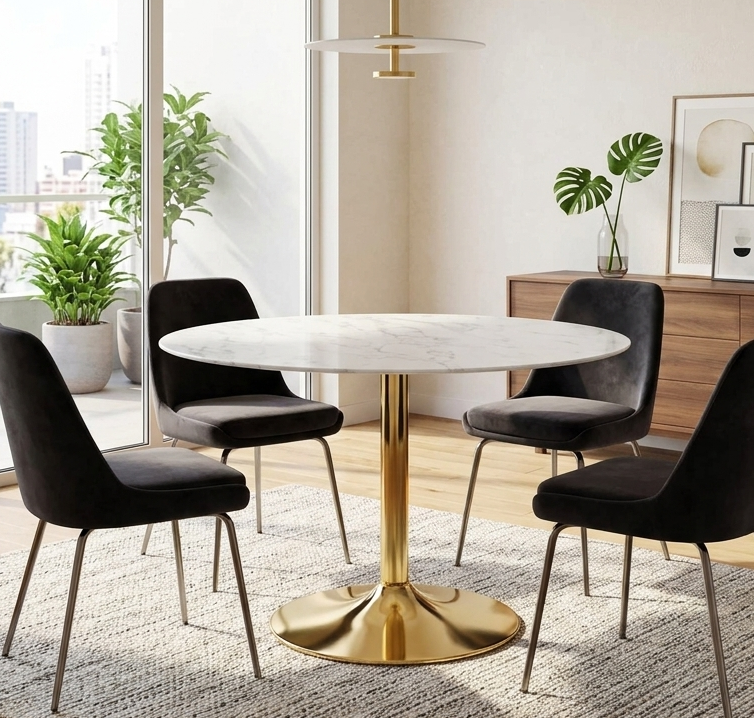 Crest Oval Artificial Marble Dining Table – Gold Pedestal Base 48" Denmark Home