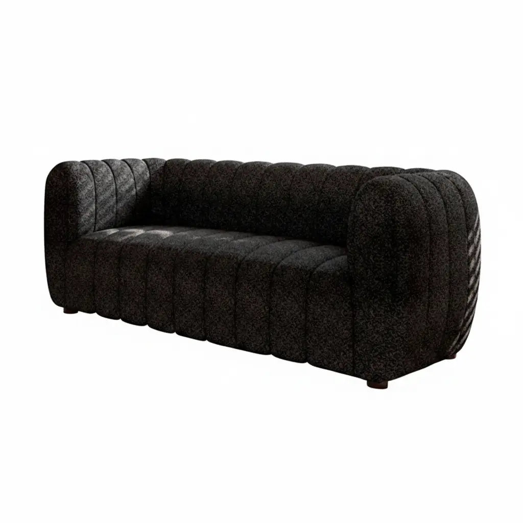 Marcellus Loveseat – Black Bouclé with Vertical Channel Tufting Denmark Home