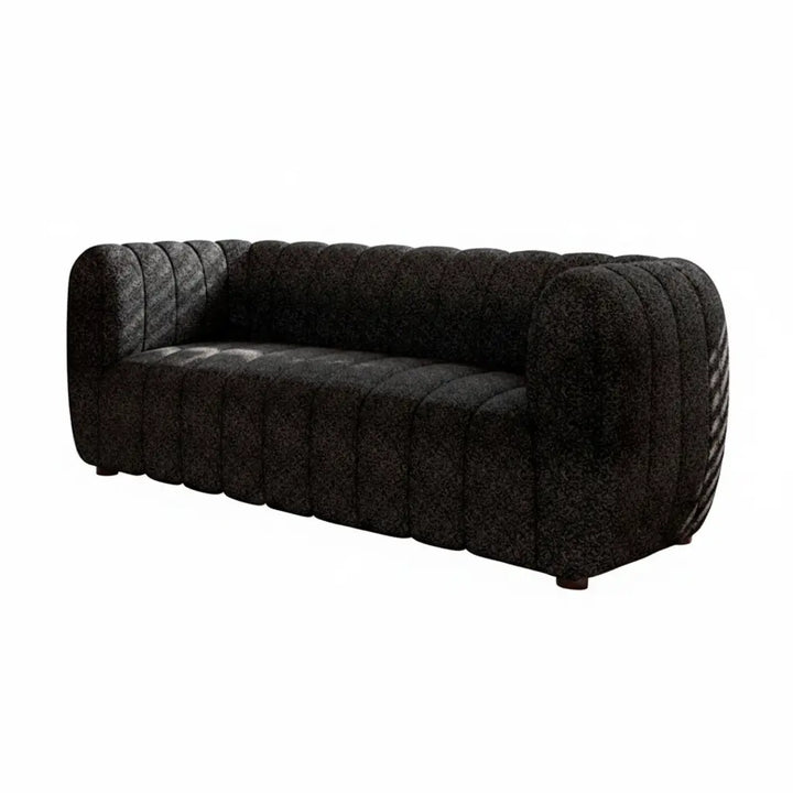 Marcellus Loveseat – Black Bouclé with Vertical Channel Tufting Denmark Home