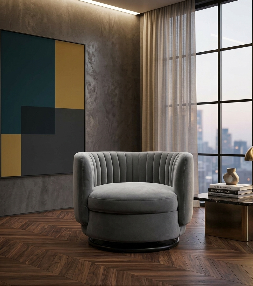 Ray Channel Tufted Velvet Swivel Chair – Black Gray Denmark Home