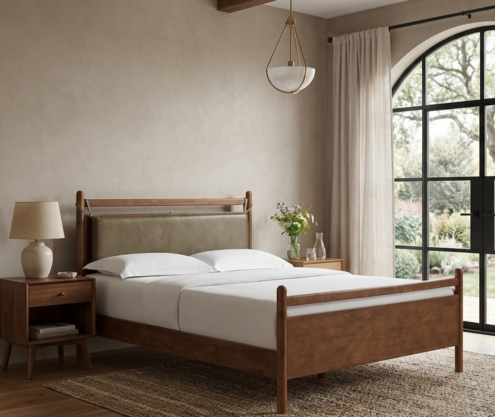 Skeppar Solid Wood Queen Platform Bed - Walnut Mushroom Denmark Home