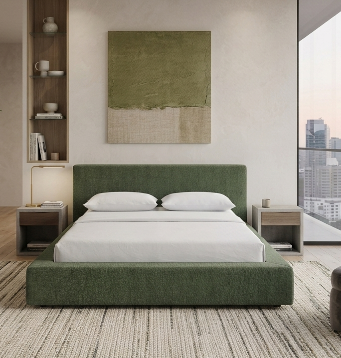 Siljan Chenille Queen Platform Bed - Eucalyptus Denmark Home