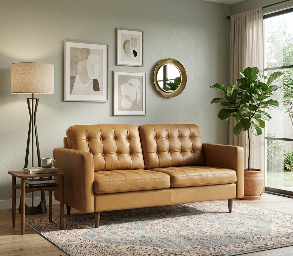 Eminence Tufted Leather Loveseat – Tan