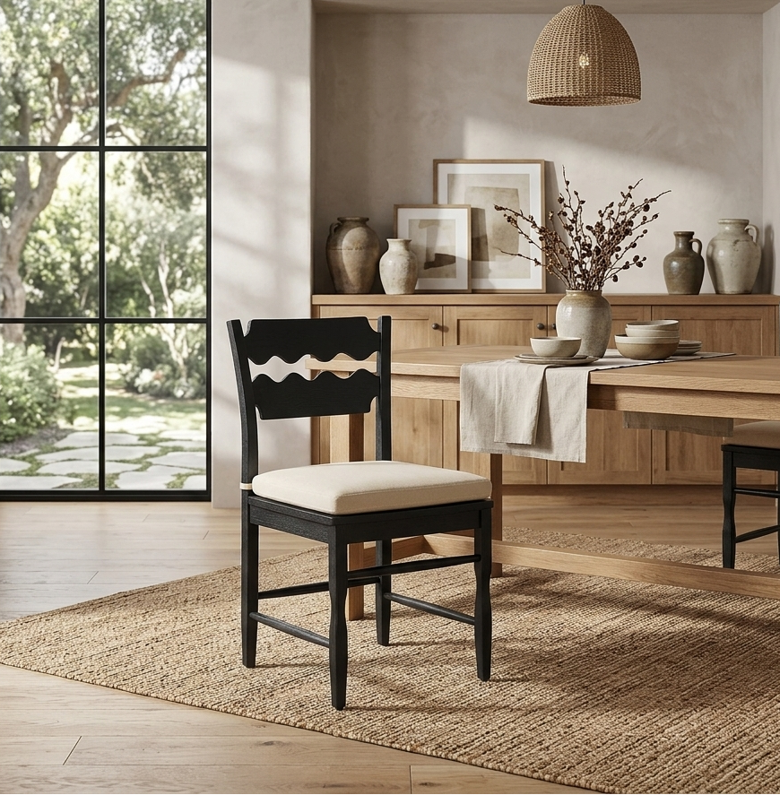 Kne Solid Oak Dining Chair - Black Linen Denmark Home